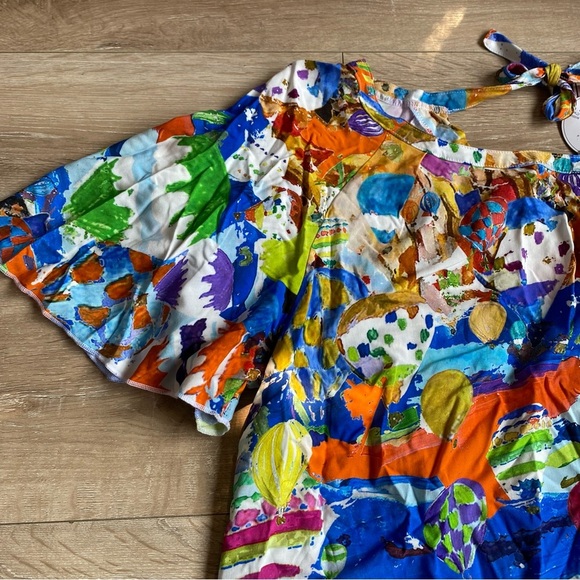 NWT Maloka Dress montgolfière artsy hot air balloon print flutter sleeve Viscose - Picture 4 of 15